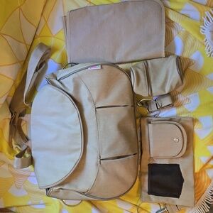 VGUC- Minene Tan Baby Diaper Bag with Adjustable Straps And Accessories